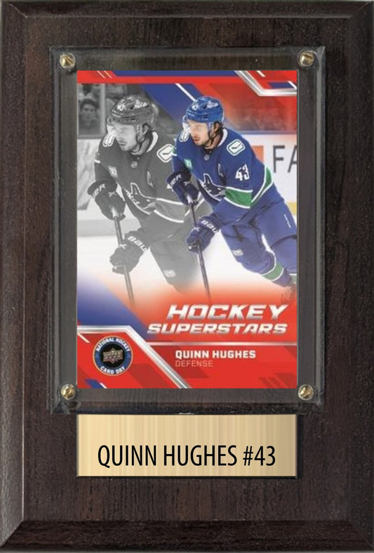 Quinn Hughes Vancouver Canucks Fan Gift Plaque 4x6 1 Card Upper Deck, Parkhurst, O-Pee-Chee, Topps 2024 2025 2026