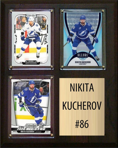 Nikita Kucherov Tampa Bay Lightning Fan Gift Plaque 8x10 3 Cards Upper Deck, Parkhurst, O-Pee-Chee, Topps 2024 2025 2026