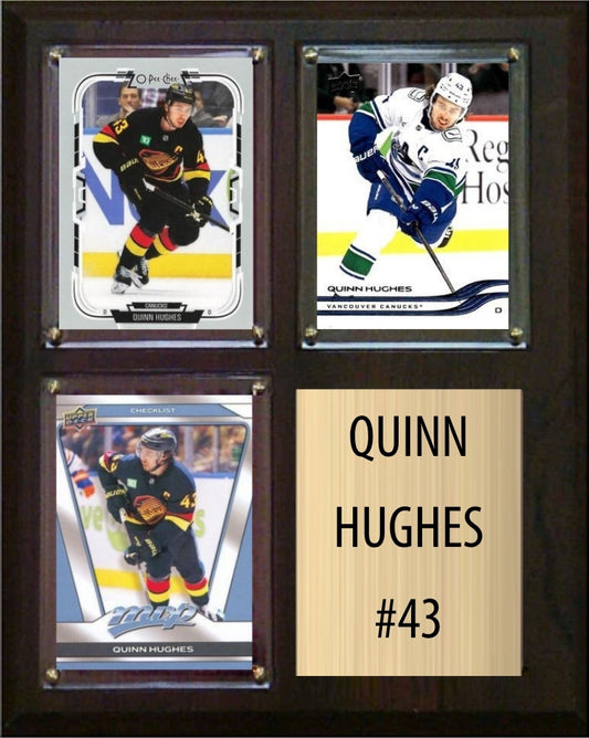 Quinn Hughes Vancouver Canucks Fan Gift Plaque 8x10 3 Cards Upper Deck, Parkhurst, O-Pee-Chee, Topps 2024 2025 2026