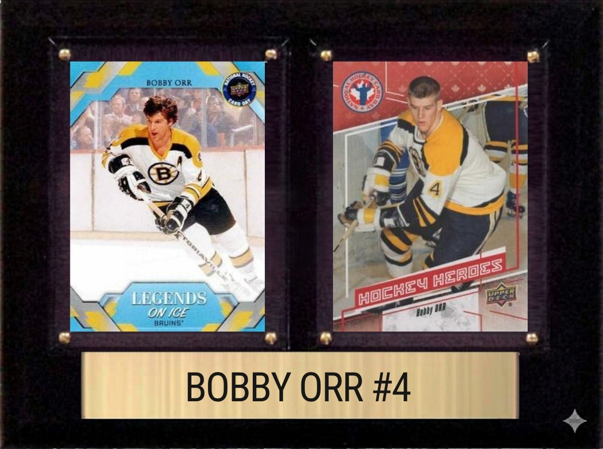 Bobby Orr Boston Bruins HOF Fan Gift Plaque 6x8 2 Cards Upper Deck Parkhurst O-Pee-Chee Topps 2024 2025 2026
