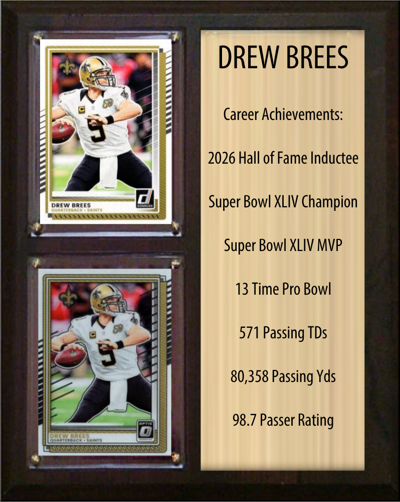 Drew Brees New Orleans Saints 2026 Hall of Fame Stats Plaque 8x10 Donruss 2 Card