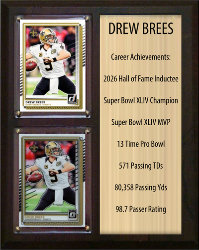 Drew Brees New Orleans Saints 2026 Hall of Fame Stats Plaque 8x10 Donruss 2 Card