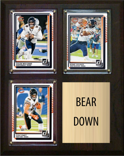 Chicago Bears Bear Down 2026 Fan Cave Plaque 8x10 3 Cards - Williams, Odunze, Kmet