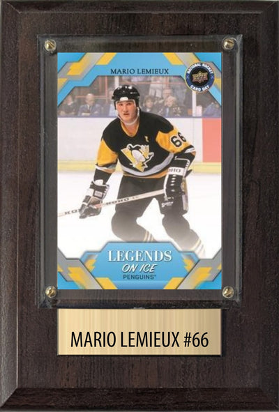 Mario Lemieux Pittsburgh Penguins HOF Fan Gift Plaque 4x6 1 Card Upper Deck Parkhurst O-Pee-Chee Topps 2024 2025 2026