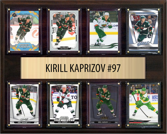 Kirill Kaprizov Minnesota Wild Fan Gift Plaque 12x15 8 Cards Upper Deck, Parkhurst, O-Pee-Chee, Topps 2024 2025 2026