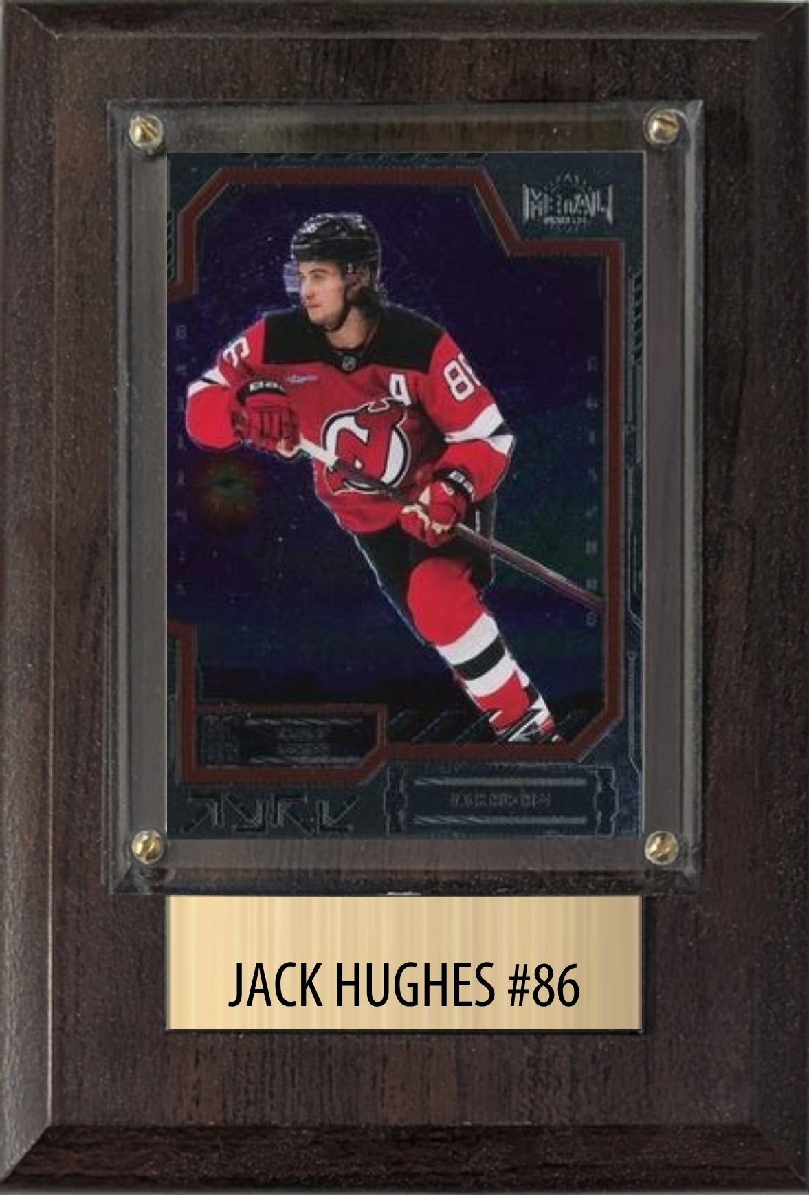 Jack Hughes New Jersey Devils Fan Gift Plaque 4x6 1 Card Upper Deck, Parkhurst, O-Pee-Chee, Topps 2024 2025 2026