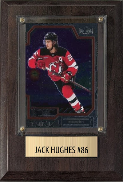 Jack Hughes New Jersey Devils Fan Gift Plaque 4x6 1 Card Upper Deck, Parkhurst, O-Pee-Chee, Topps 2024 2025 2026