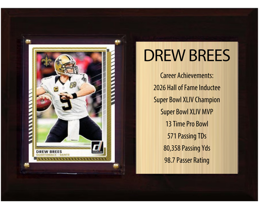 Drew Brees New Orleans Saints 2026 Hall of Fame Stats Plaque 6x8 Donruss