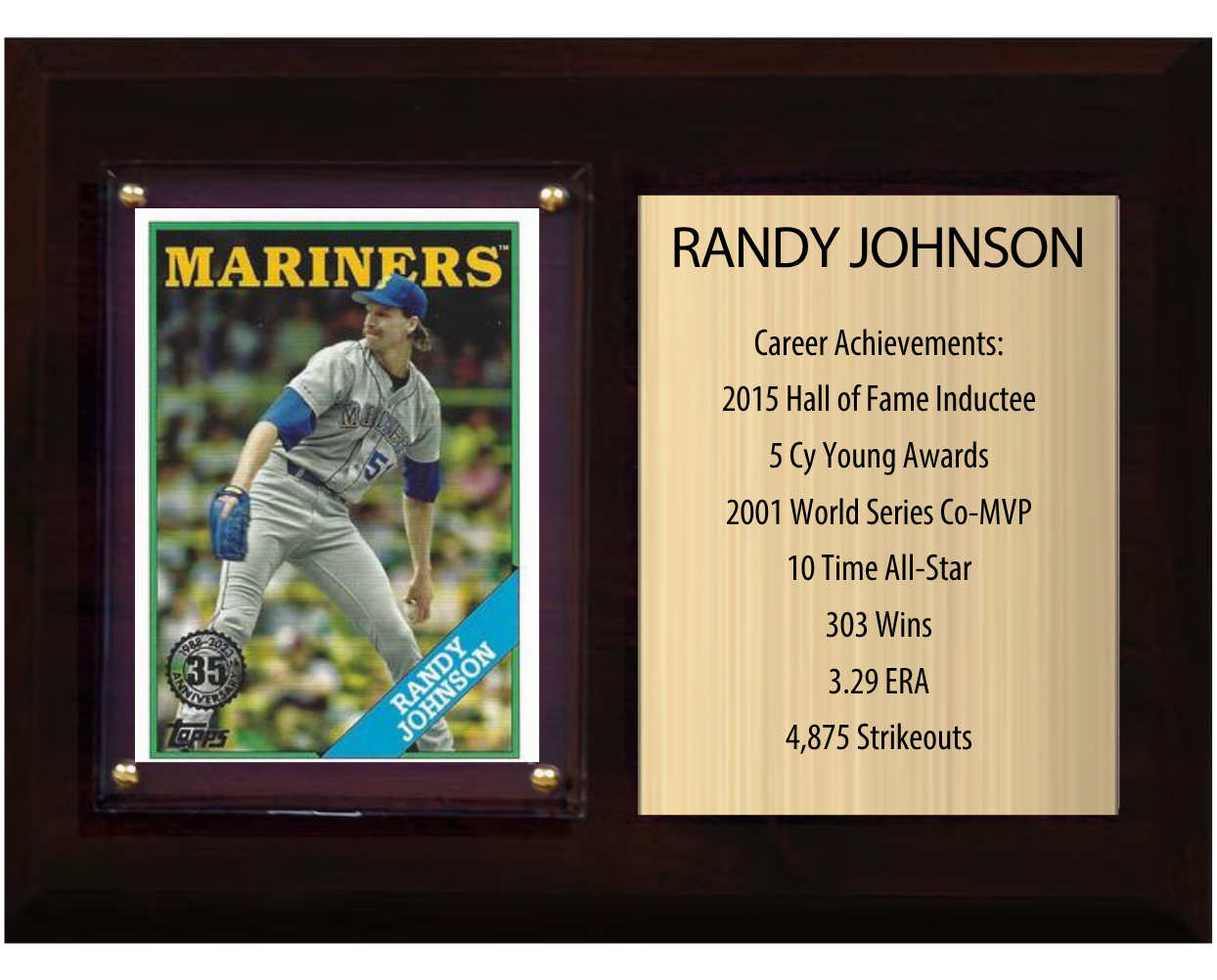 Randy Johnson Arizona Diamondbacks HOF Fan Gift Plaque 6x8 Stats 1 Card Topps Donruss Panini 2024 2025 2026