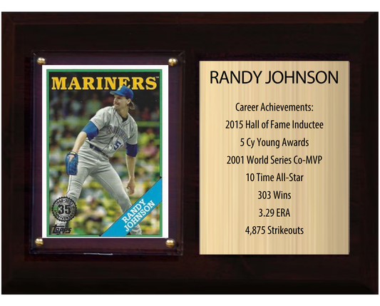 Randy Johnson Arizona Diamondbacks HOF Fan Gift Plaque 6x8 Stats 1 Card Topps Donruss Panini 2024 2025 2026