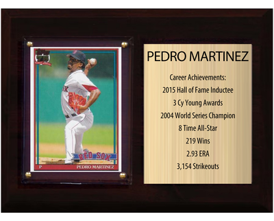 Pedro Martinez Boston Red Sox HOF Fan Gift Plaque 6x8 Stats 1 Card Topps Donruss Panini 2024 2025 2026