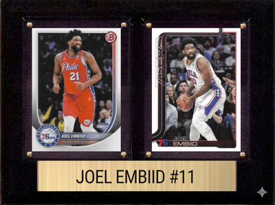 Joel Embiid Philadelphia 76ers Fan Gift Plaque 6x8 2 Cards Panini, Donruss, Hoops, Prizm, Topps 2024 2025 2026