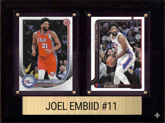 Joel Embiid Philadelphia 76ers Fan Gift Plaque 6x8 2 Cards Panini, Donruss, Hoops, Prizm, Topps 2024 2025 2026