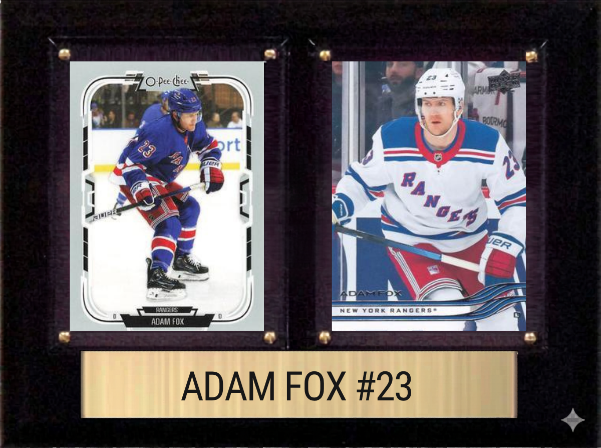 Adam Fox New York Rangers 6x8 Plaque - 2 Licensed Hockey Cards