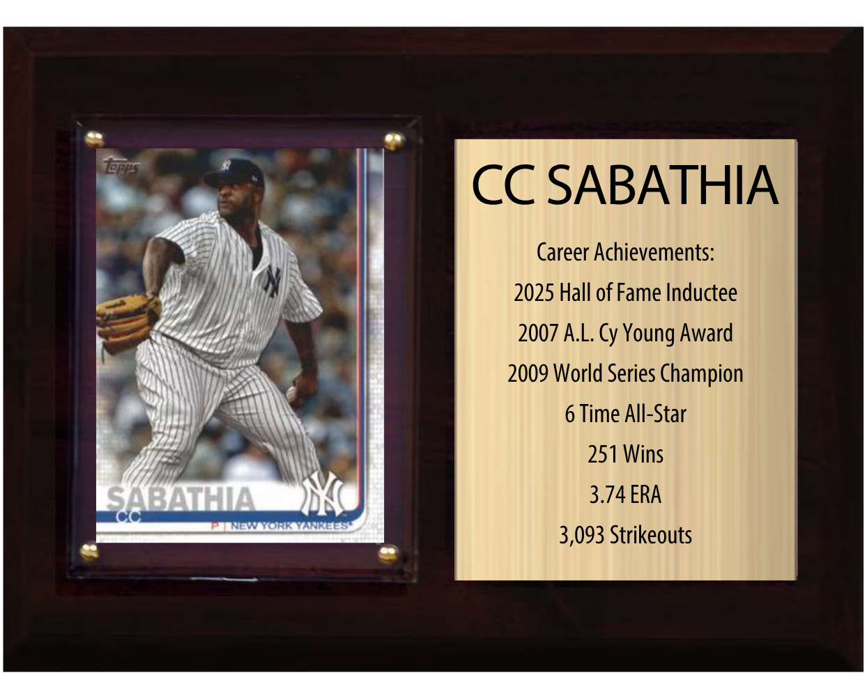 CC Sabathia 6x8 HOF Stats plaque