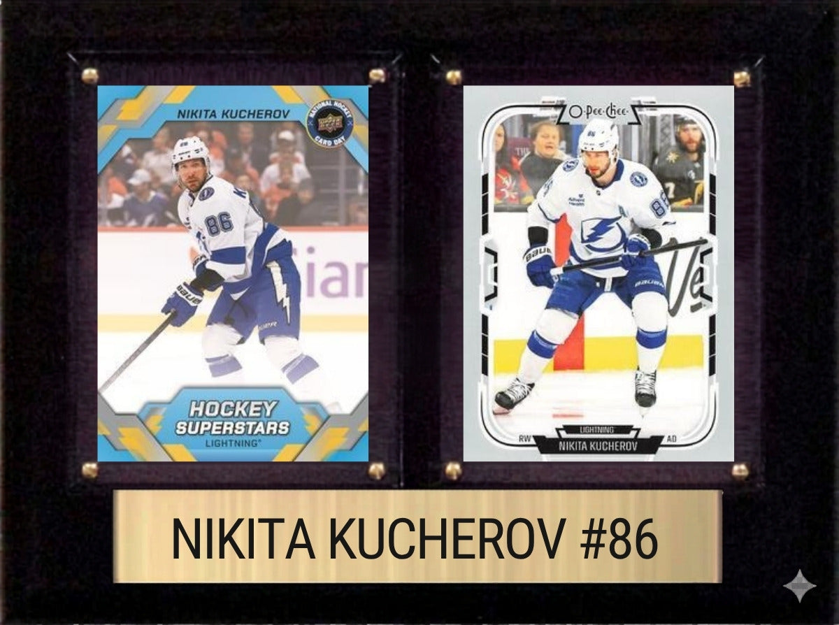 Nikita Kucherov Tampa Bay Lightning Fan Gift Plaque 6x8 2 Cards Upper Deck, Parkhurst, O-Pee-Chee, Topps 2024 2025 2026