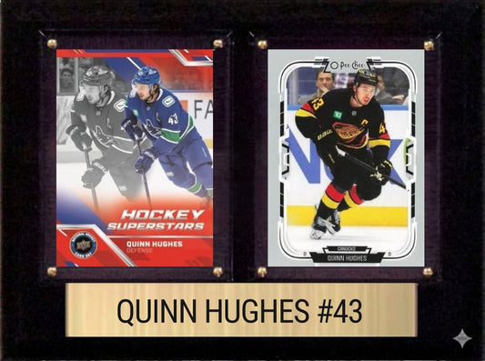 Quinn Hughes Vancouver Canucks Fan Gift Plaque 6x8 2 Cards Upper Deck, Parkhurst, O-Pee-Chee, Topps 2024 2025 2026