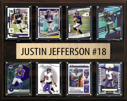 Justin Jefferson 18 8 Card Plaque Donruss Fleer Topps 2023 2024 Minnesota Vikings