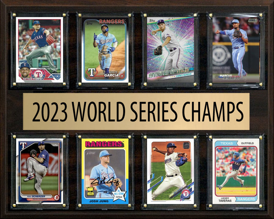 Texas Rangers 2023 World Series Plaque 8 Cards Topps Bowman Seager Jung Semien Scherzer