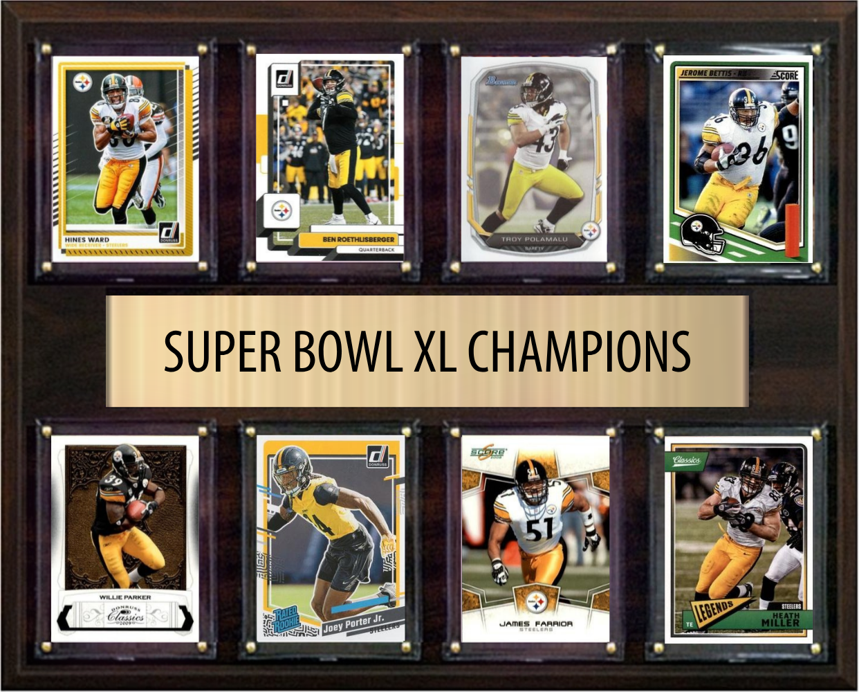 Pittsburgh Steelers Super Bowl XL 40 Champions 12" x 15" Eight-Card Plaque Ward Roethlisberger Polamalu Donruss Topps