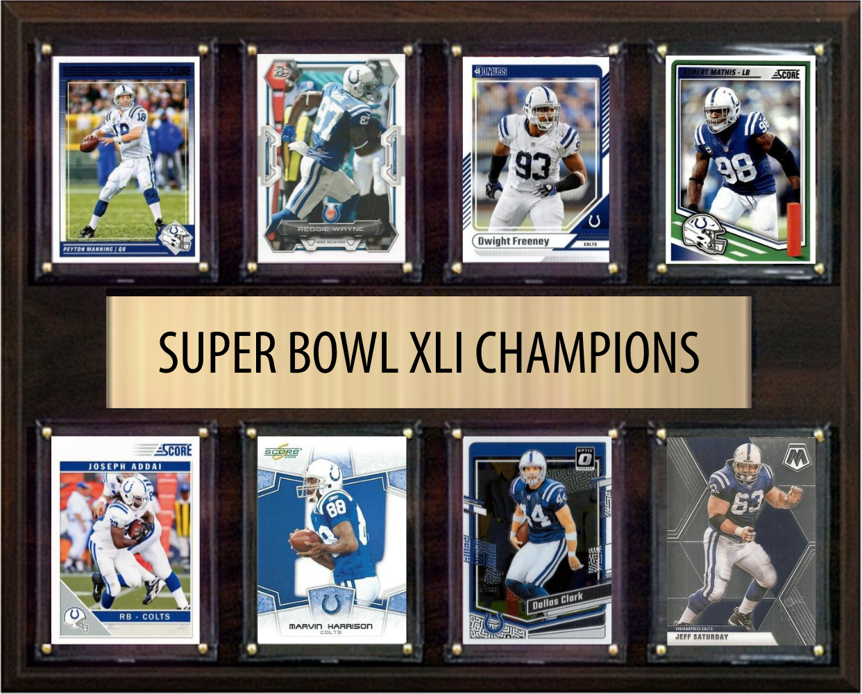 Indianapolis Colts Super Bowl XLI 41 Champions 12" x 15" Eight-Card Plaque Manning Wayne Freeney Donruss Topps