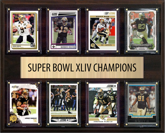 New Orleans Saints Super Bowl XLIV 44 Champions 12" x 15" Eight-Card Plaque Brees Colston Bush Donruss Topps