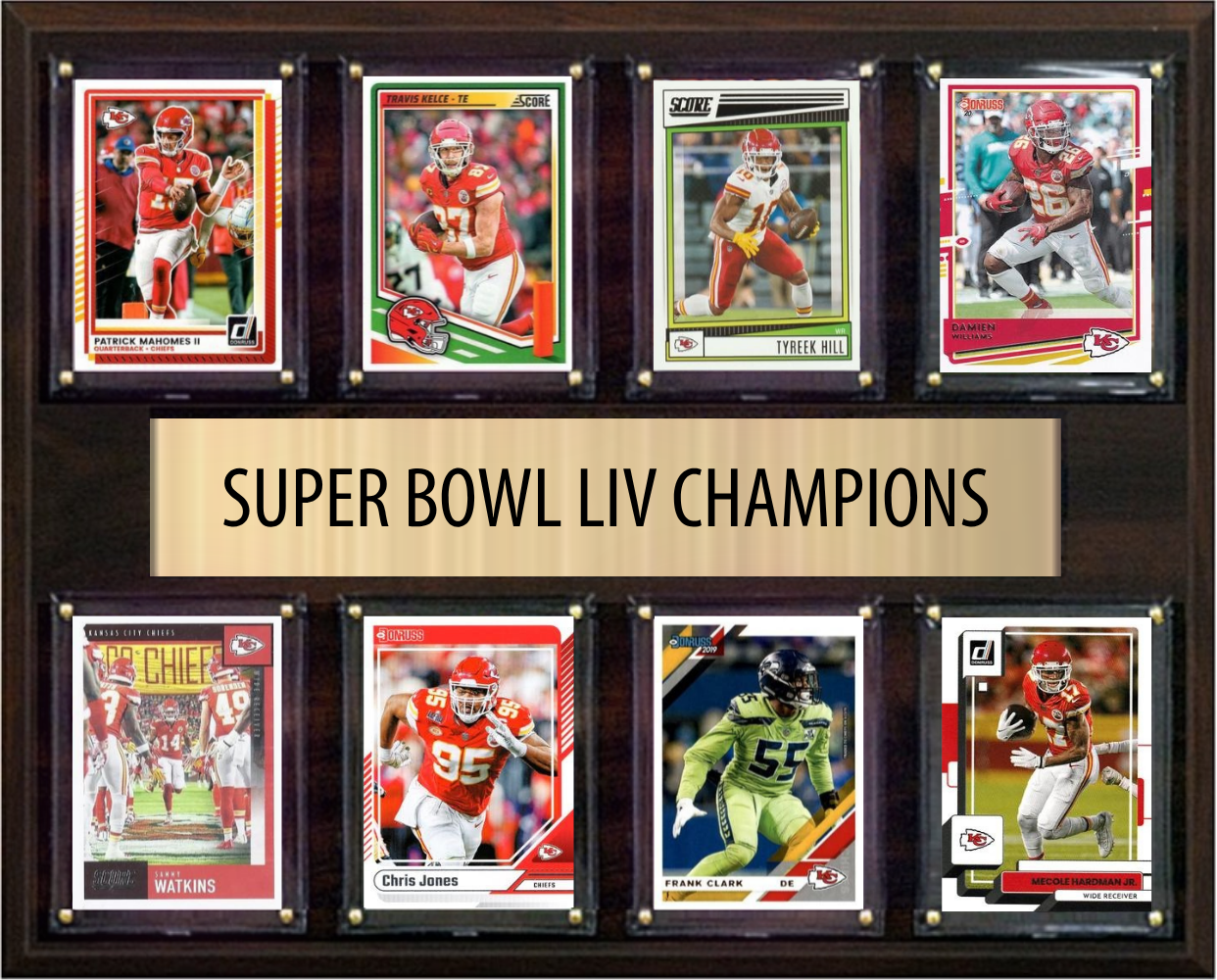 Kansas City Chiefs Super Bowl LIV 54 Champions 12" x 15" Eight-Card Plaque Mahomes Kelce Hill Donruss Topps
