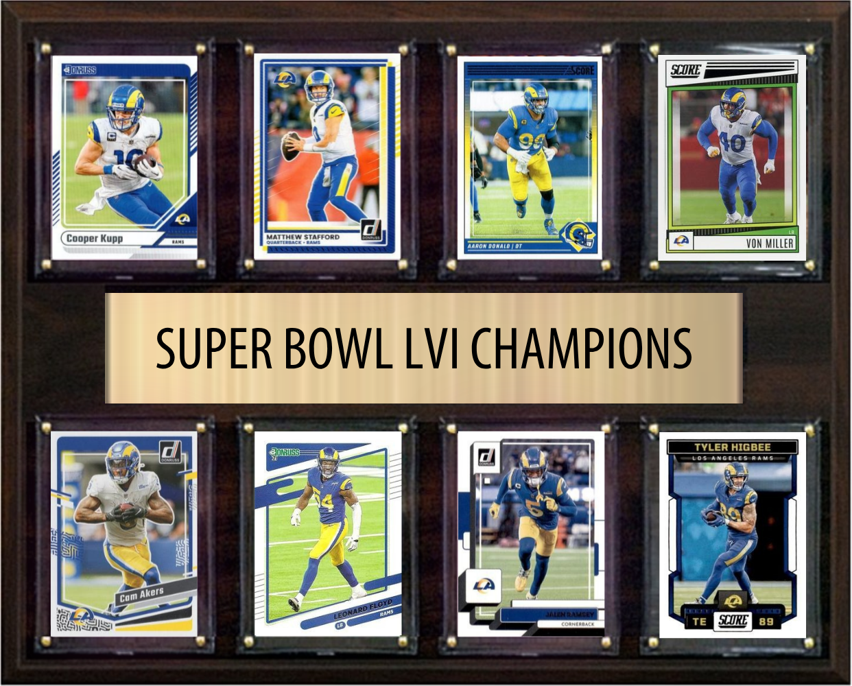 Los Angeles Rams Super Bowl LVI 56 Champions 12" x 15" Eight-Card Plaque Kupp Stafford Donald Donruss Topps