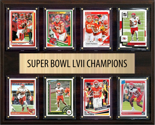 Kansas City Chiefs Super Bowl LVII 57 Champions 12" x 15" Eight-Card Plaque Mahomes Kelce Pacheco Donruss Topps