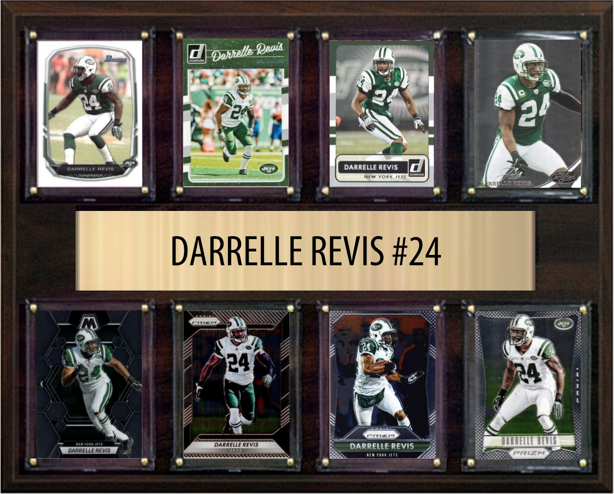 Darrelle Revis New York Jets Hall of Fame Fan Gift Plaque 12x15 8 Cards Prizm, Donruss, Score 2024 2025 2026