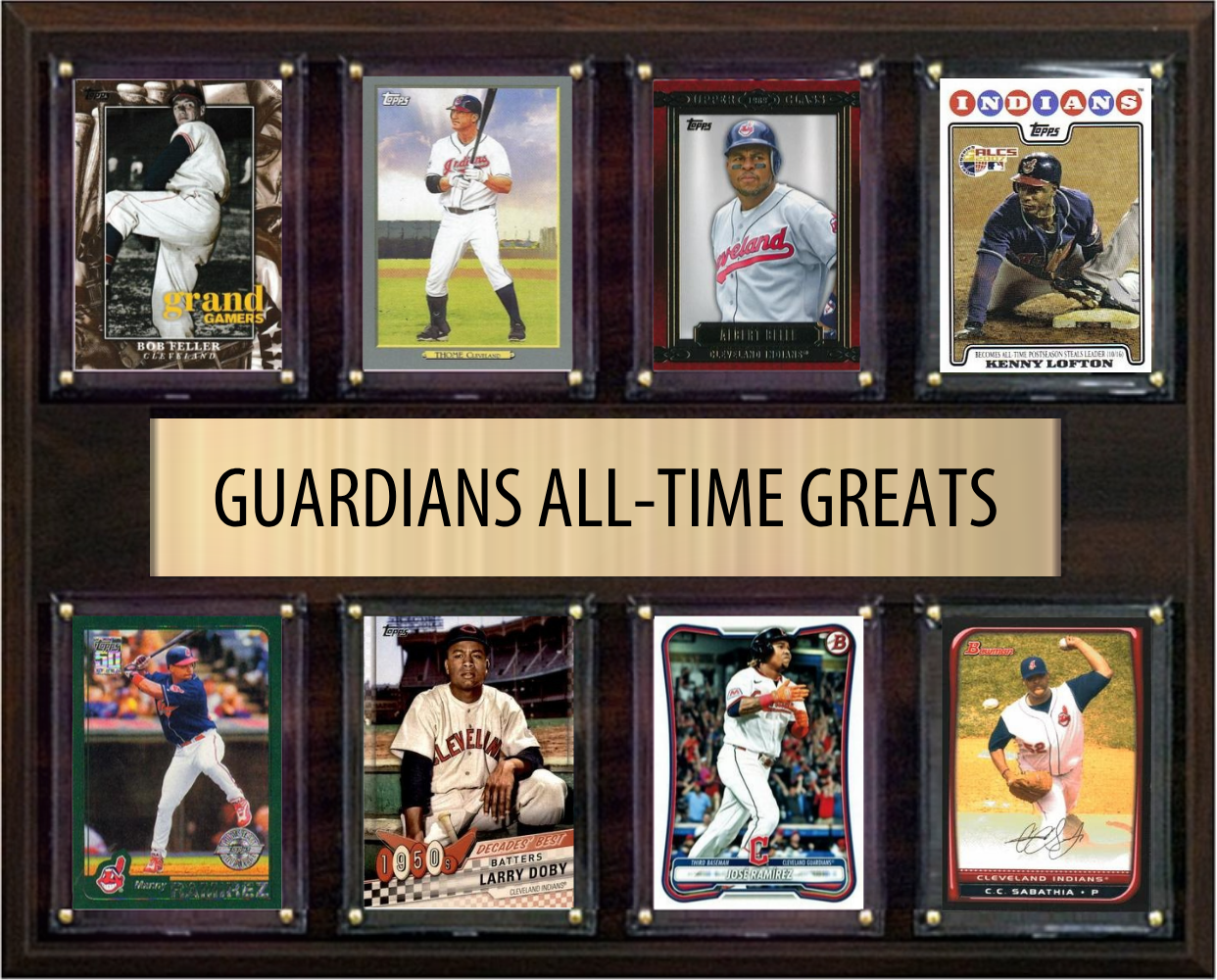 Cleveland Guardians All Time Greats Legends Plaque 8 Cards Bob Feller Jim Thome Larry Doby Jose Ramirez