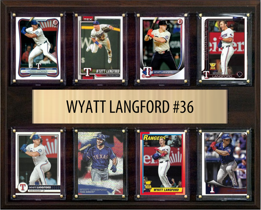 Wyatt Langford Texas Rangers Fan Gift Plaque 12x15 8 Cards Topps, Bowman 2024 2025 2026