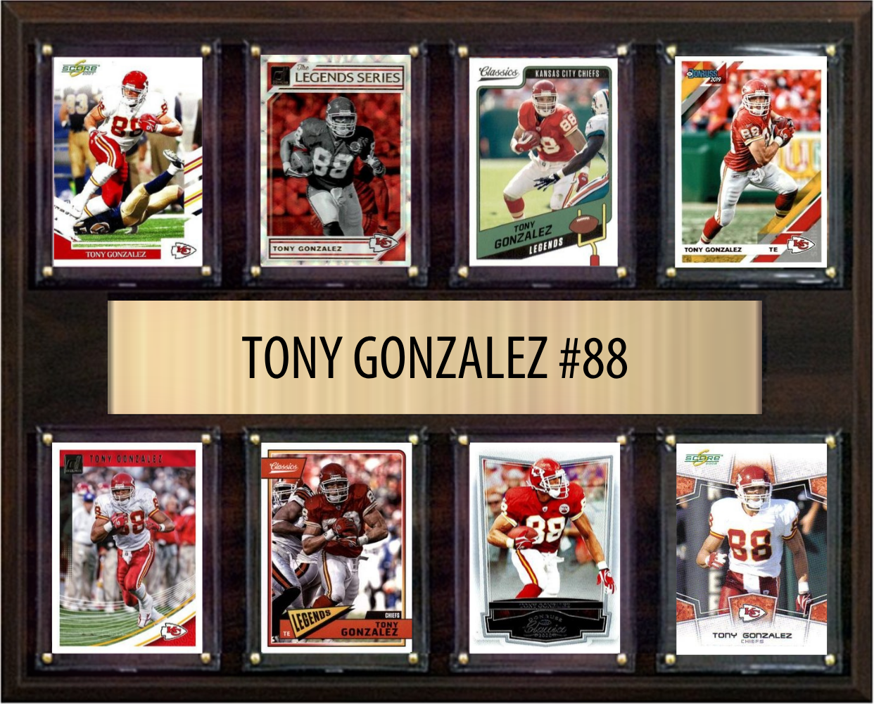 Tony Gonzalez Kansas City Chiefs Hall of Fame Fan Gift Plaque 12x15 8 Cards Prizm, Donruss, Score 2024 2025 2026