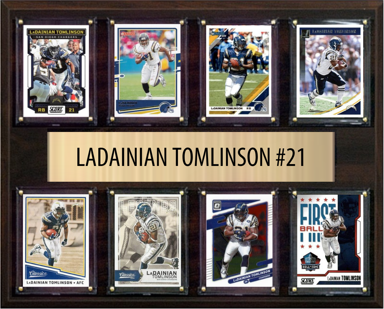 LaDainian Tomlinson Los Angeles Chargers Hall of Fame Fan Gift Plaque 12x15 8 Cards Prizm, Donruss, Score 2024 2025 2026