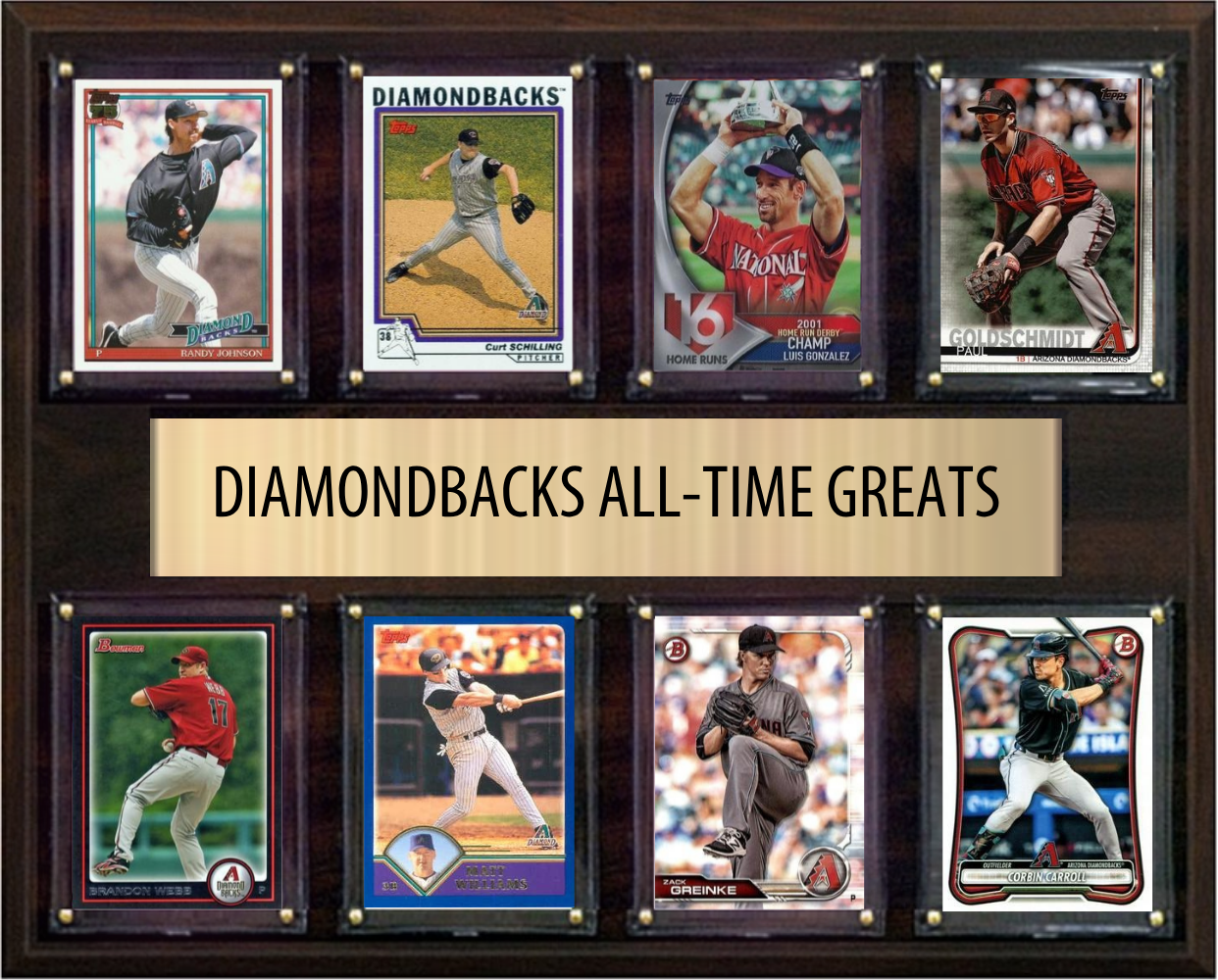 Arizona Diamondbacks All Time Greats Legends Plaque 8 Cards Randy Johnson Luis Gonzalez Paul Goldschmidt Corbin Carroll