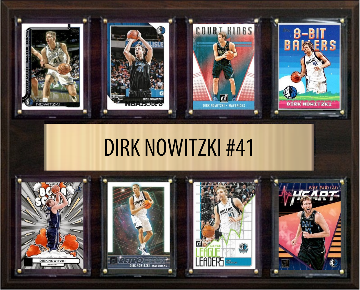 Dirk Nowitzki Dallas Mavericks Hall of Fame Fan Gift Plaque 12x15 8 Cards Hoops, Prizm, Donruss 2024 2025 2026