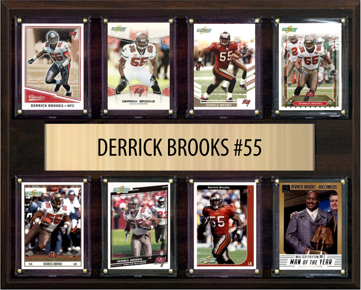 Derrick Brooks Tampa Bay Buccaneers Hall of Fame Fan Gift Plaque 12x15 8 Cards Prizm, Donruss, Score 2024 2025 2026