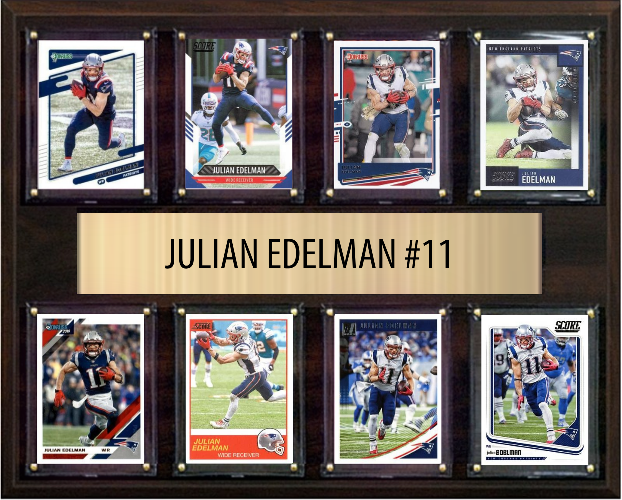 Julian Edelman New England Patriots Fan Gift Plaque 12x15 8 Cards Prizm, Donruss, Score 2024 2025 2026