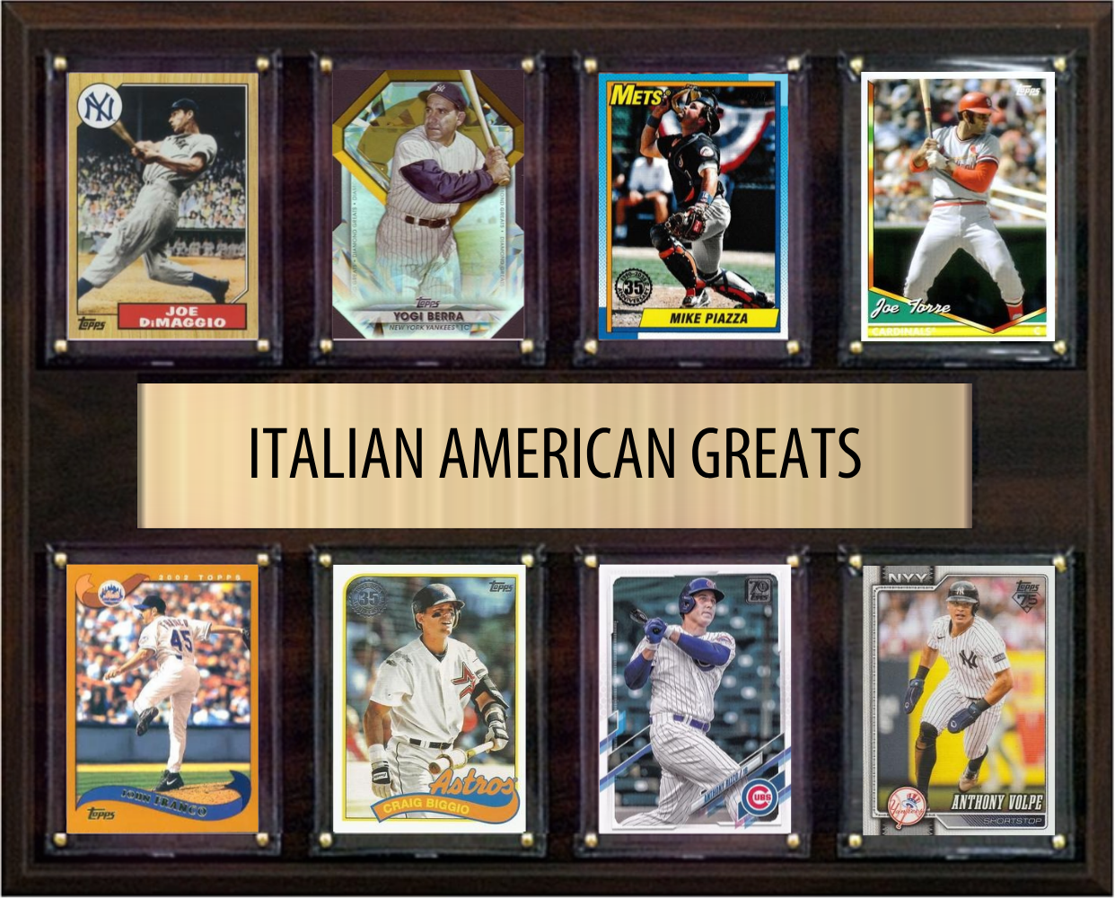 Italian American All Time Greats Legends Plaque 8 Cards Joe DiMaggio Yogi Berra Mike Piazza Anthony Rizzo