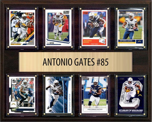 Antonio Gates Los Angeles Chargers Hall of Fame Fan Gift Plaque 12x15 8 Cards Prizm, Donruss, Score 2024 2025 2026
