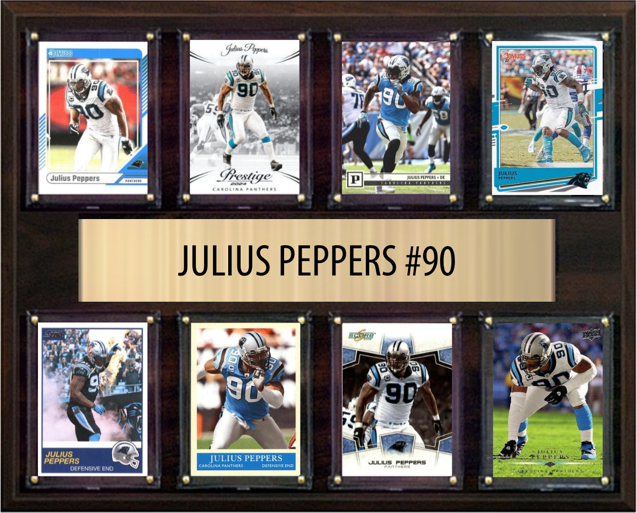 Julius Peppers Carolina Panthers Hall of Fame Fan Gift Plaque 12x15 8 Cards Prizm, Donruss, Score 2024 2025 2026
