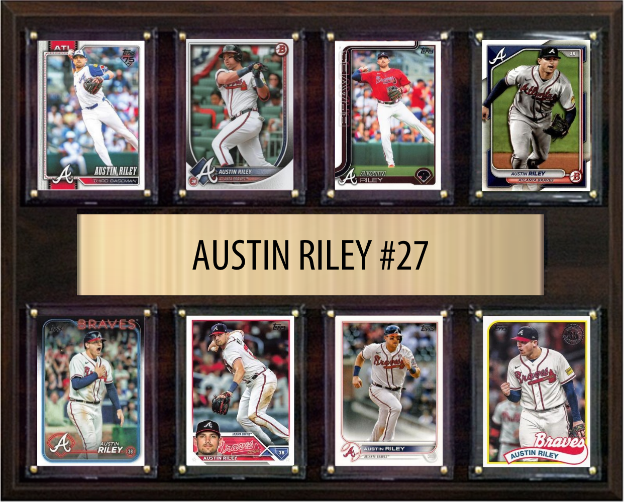 Austin Riley Atlanta Braves Fan Gift Plaque 12x15 8 Cards Topps, Bowman 2024 2025 2026
