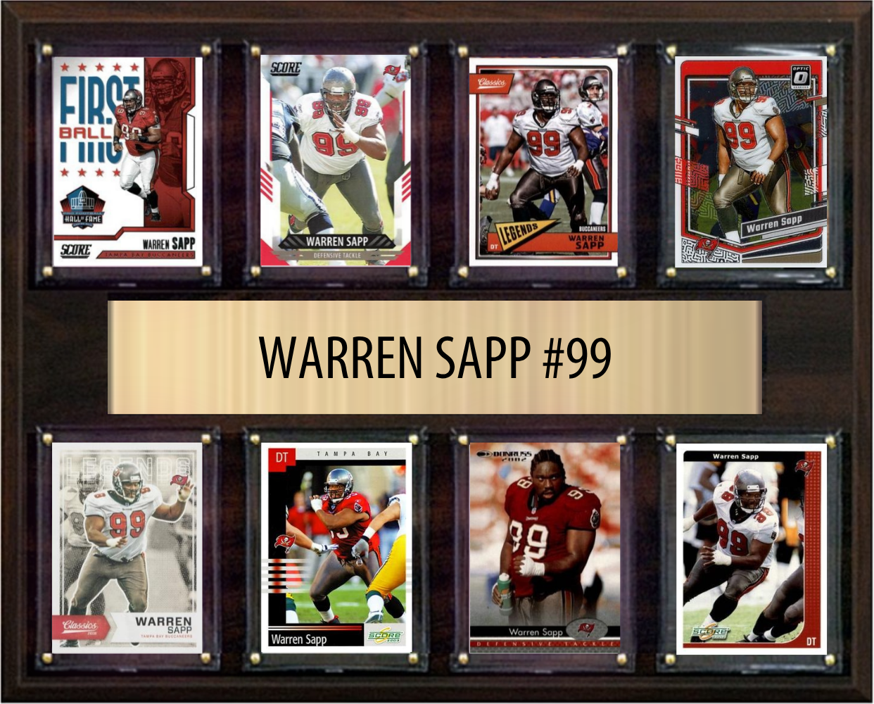 Warren Sapp Tampa Bay Buccaneers Hall of Fame Fan Gift Plaque 12x15 8 Cards Prizm, Donruss, Score 2024 2025 2026