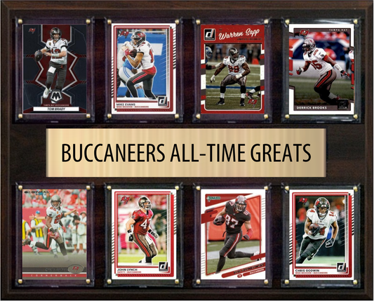 Tampa Bay Buccaneers All Time Greats Legends Plaque 8 Cards Tom Brady Mike Evans Warren Sapp Derrick Brooks