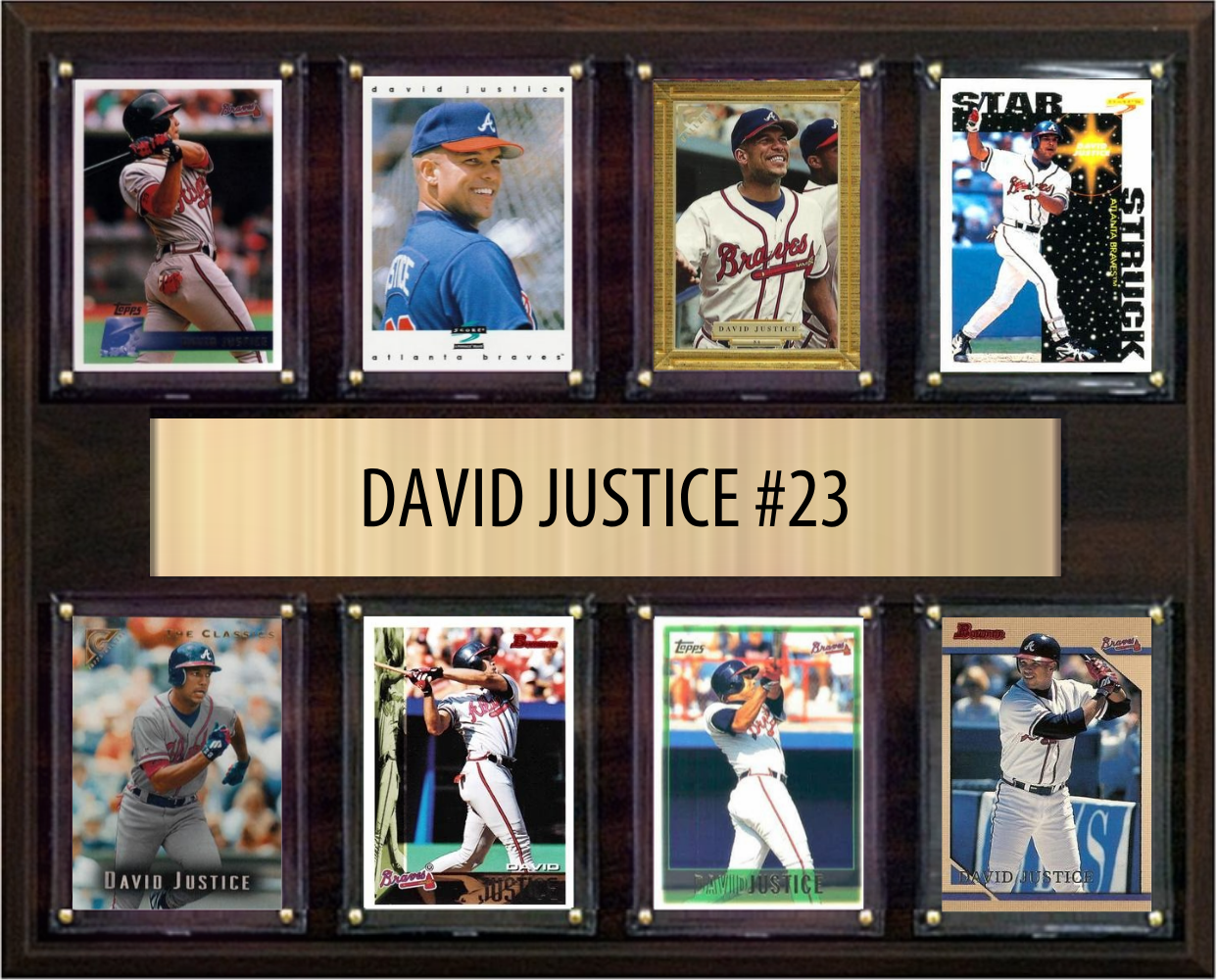 David Justice Atlanta Braves Fan Gift Plaque 12x15 8 Cards Topps, Bowman 2024 2025 2026