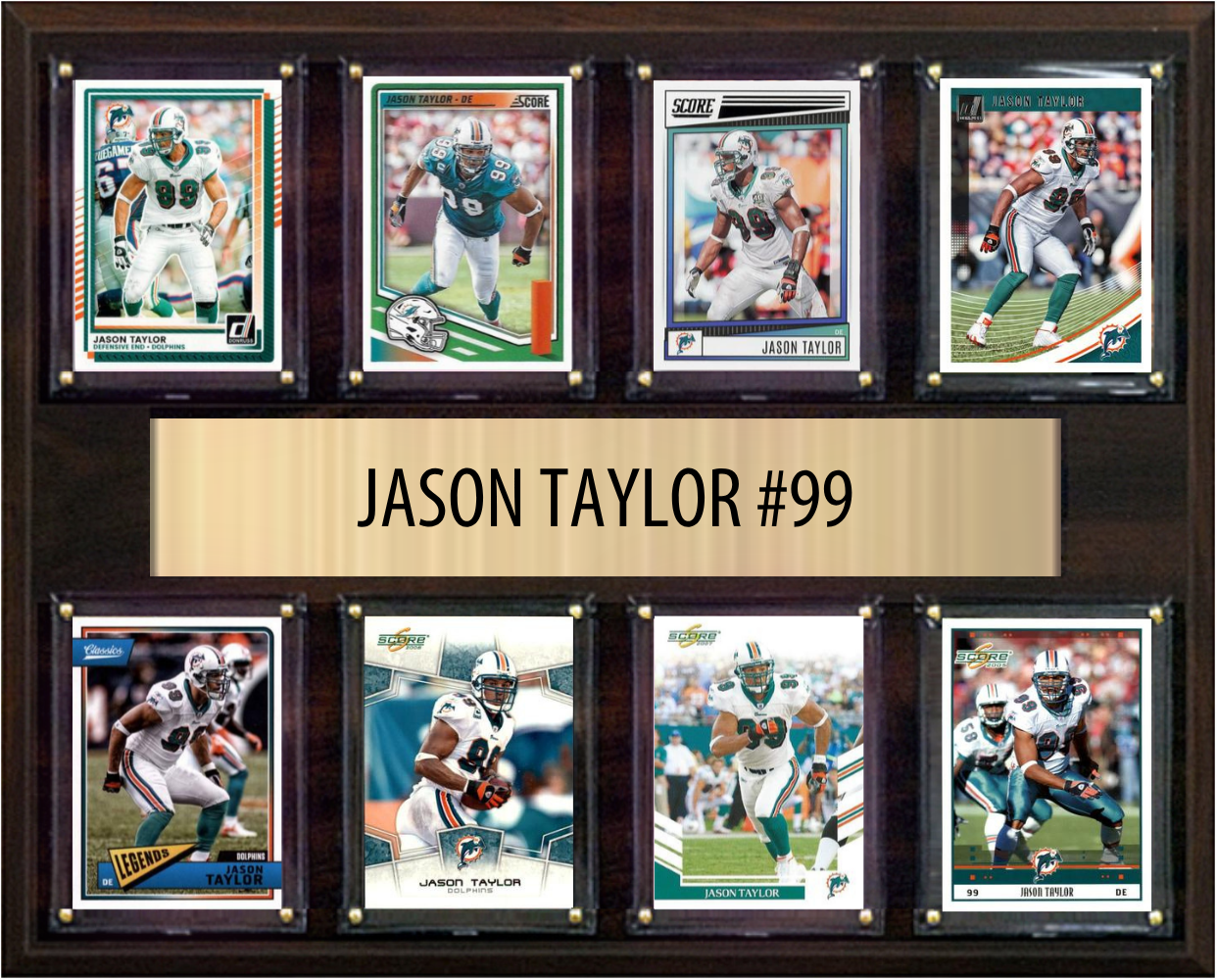 Jason Taylor Miami Dolphins Hall of Fame Fan Gift Plaque 12x15 8 Cards Prizm, Donruss, Score 2024 2025 2026