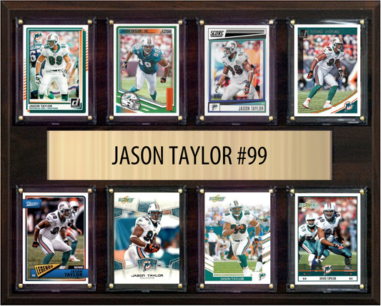 Jason Taylor Miami Dolphins Hall of Fame Fan Gift Plaque 12x15 8 Cards Prizm, Donruss, Score 2024 2025 2026