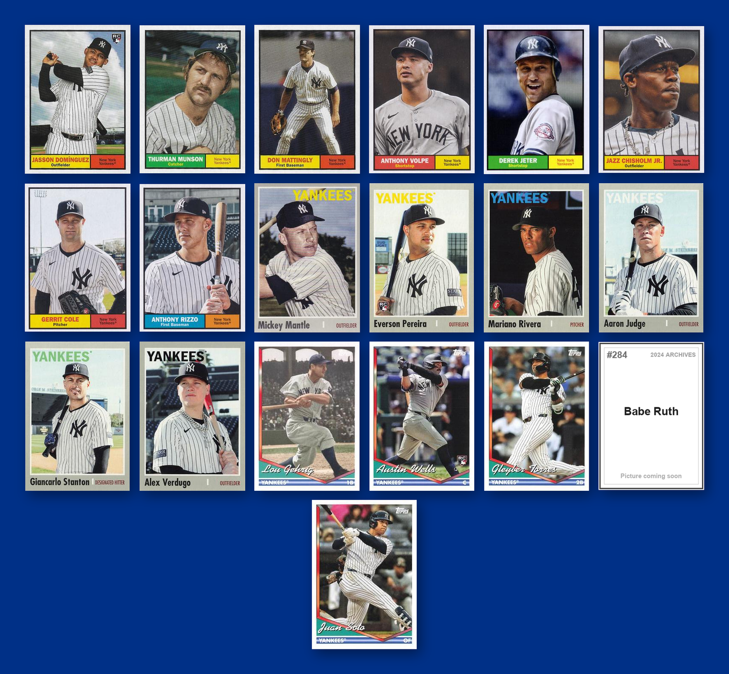 New York Yankees 2024 Topps Archives team set - all base cards