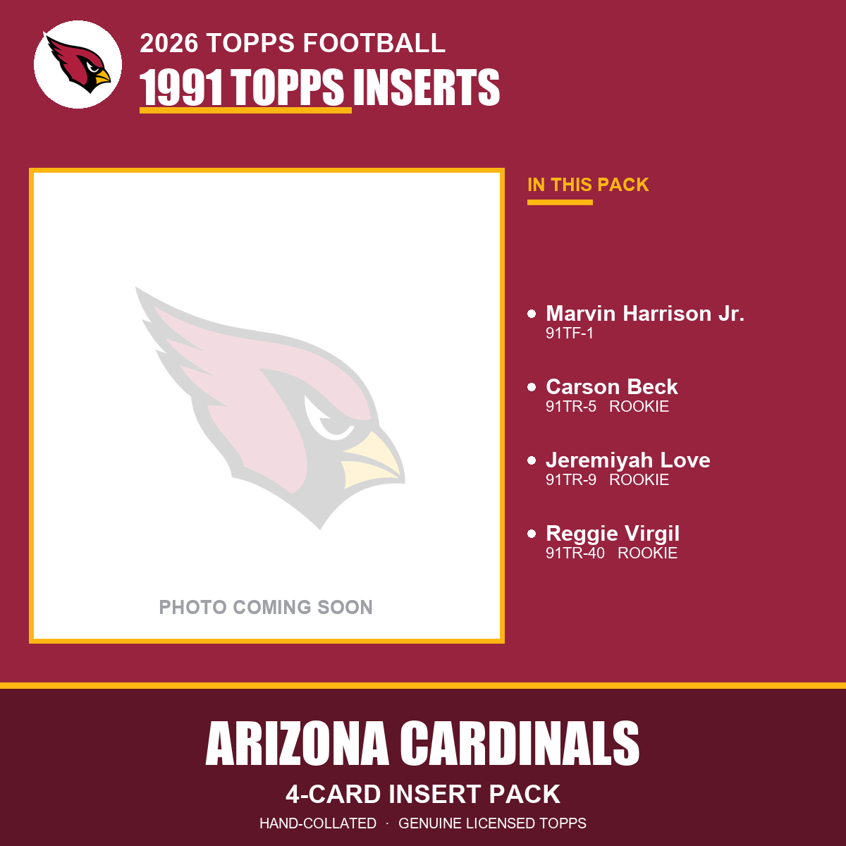 Arizona Cardinals 2026 Topps Football 1991 Topps insert pack