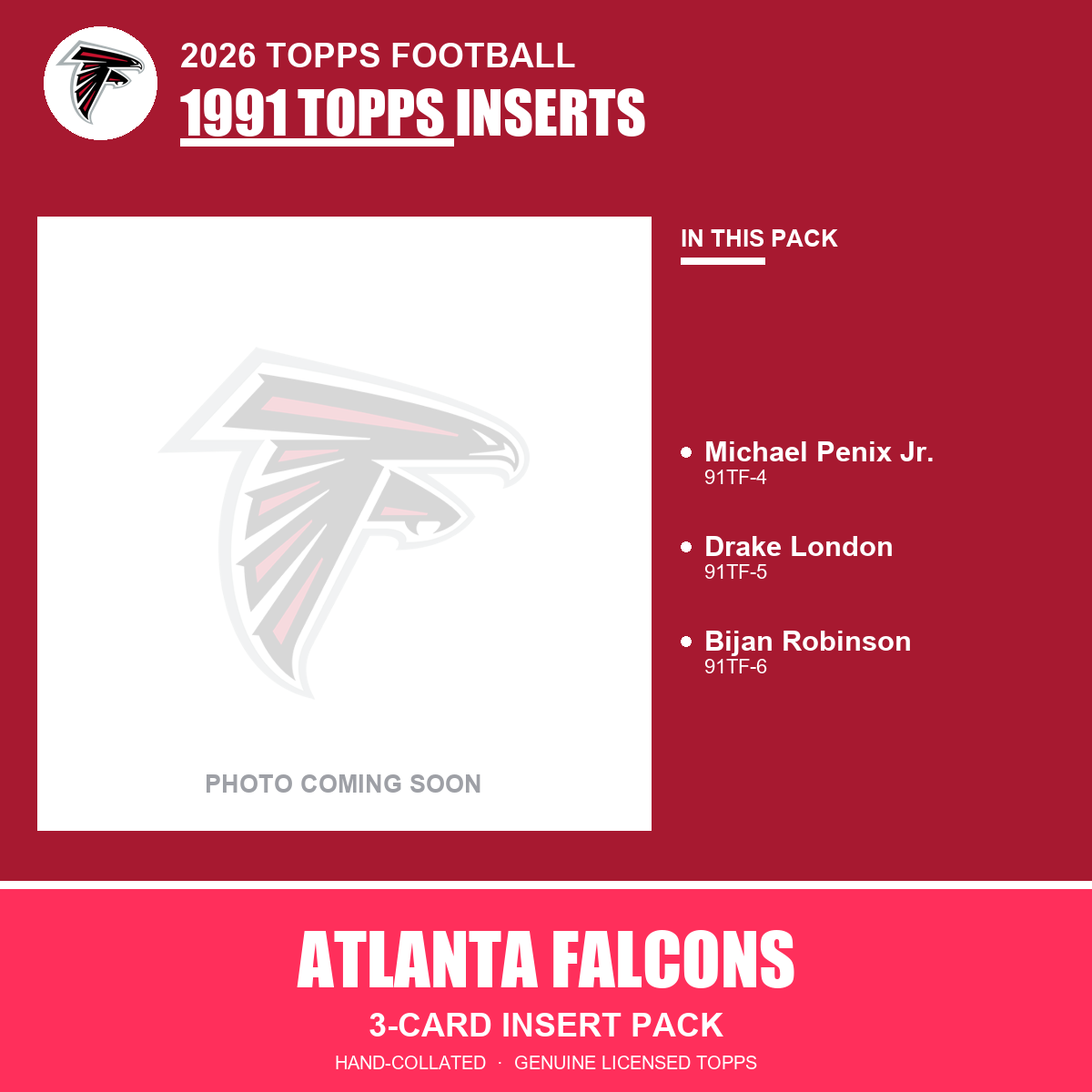 Atlanta Falcons 2026 Topps Football 1991 Topps insert pack